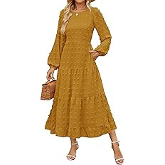 ZESICA Women's Fall Long Sleeve Maxi Dresses 2024 Casual Crew Neck Swiss Dot Tiered Flowy A Line ... | Amazon (US)