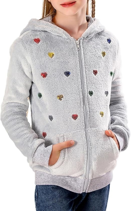 V.&GRIN Girl Zip up Hoodie Sweatshirt Soft Fuzzy Fleece Jacket with Pocket for Girls 5-16 Years | Amazon (US)