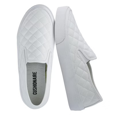 CUSHIONAIRE Faze Women’s Quilted Slip-On Sneaker – Faux Leather Casual Shoe with Memory Foam Insole & Rubber Outsole - White 8.5 | Target