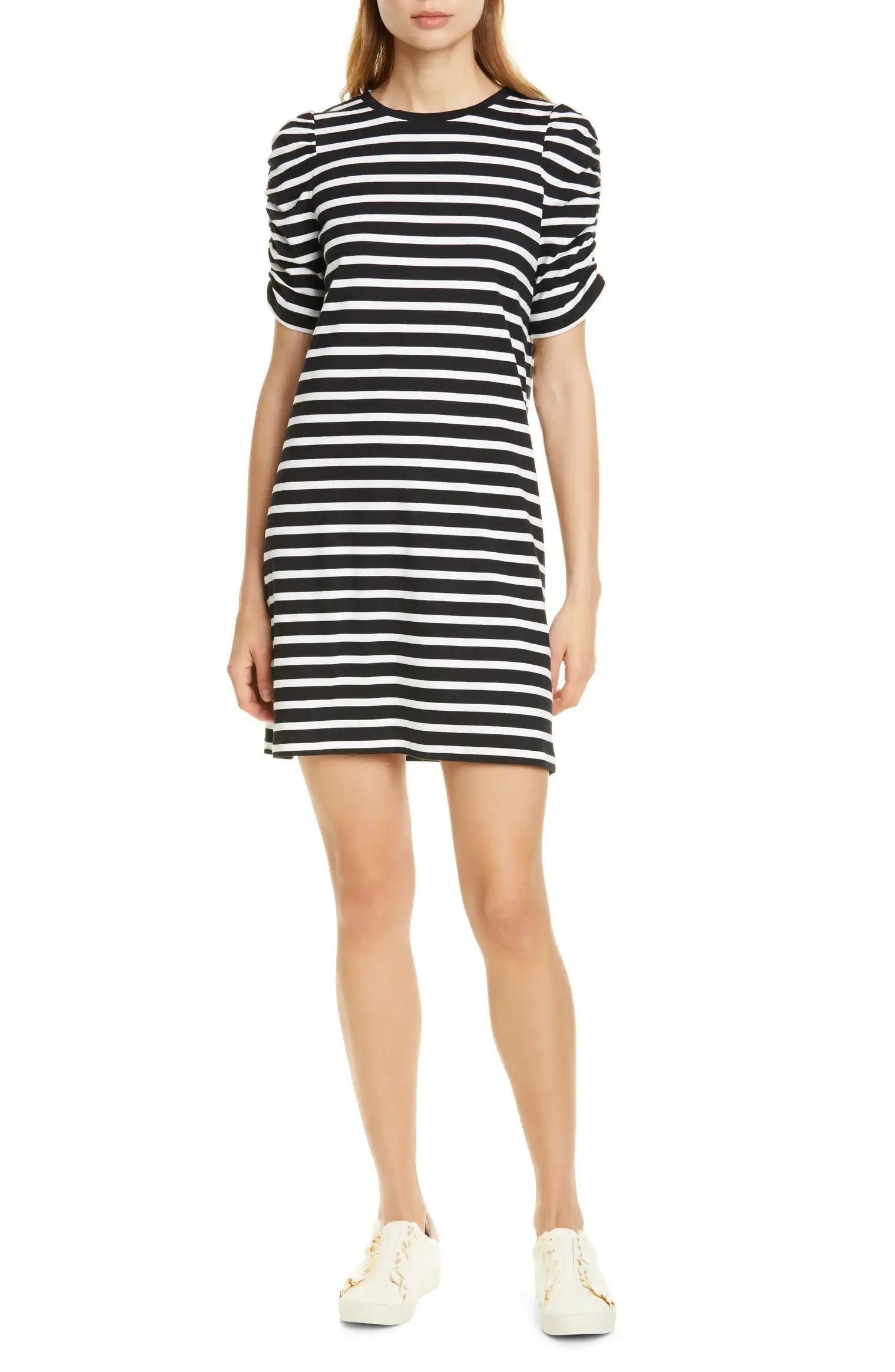 kate spade new york sailing stripe ruched sleeve cotton dress | Nordstrom | Nordstrom