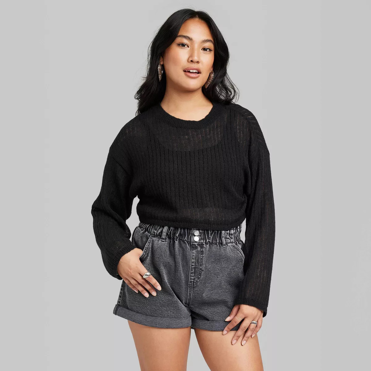 Women's Crewneck Open Knit Cropped Pullover - Wild Fable™ | Target