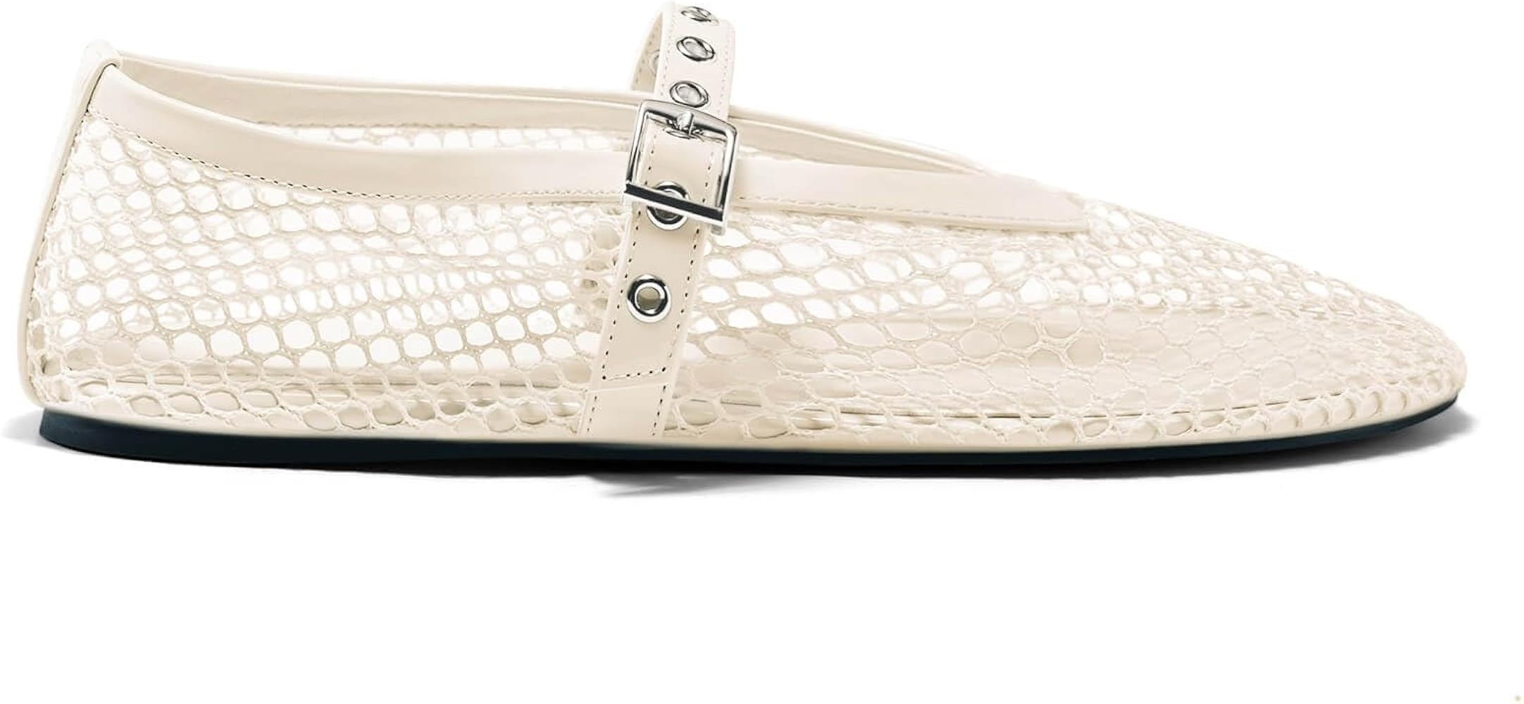 Coutgo Womens Mesh Mary Jane Flats Ballet Fishnet Ballerina Flats Buckle Strap Comfortable Causal... | Amazon (US)