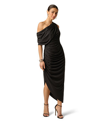 Women's One-Shoulder Ruched Long Dress | Macy's