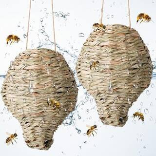 Outdoor Wasp Nest Decoy Trap with Realistic Reed Waterproof Sunproof Easy Hanging for Garden Patio Porch 2-Pack | The Home Depot