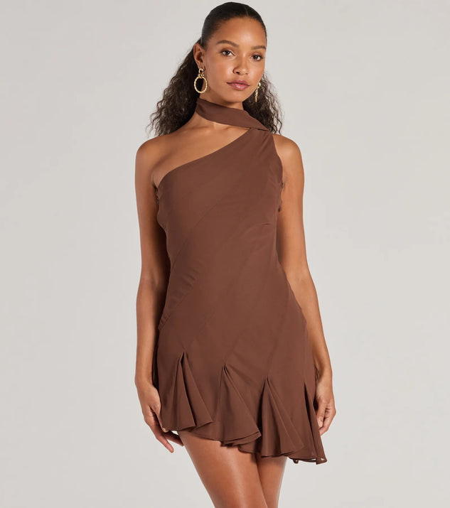 Sleek And Elevated Chiffon Scarf Neck Mini Dress | Windsor Stores