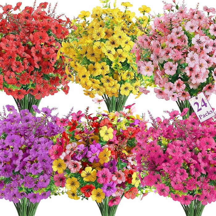 SHareconn 24 Bundles Artificial Flowers for Outdoors Decoration, Faux Plants Fake Silk Colorful D... | Amazon (CA)