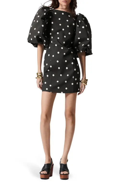 & Other Stories Polka Dot Cotton Blend Minidress in Black Aop Dot at Nordstrom, Size 0 | Nordstrom
