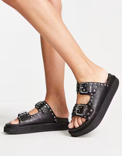 ASRA Siana leather slide sandals with studs in black | ASOS (Global)