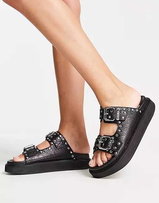 ASRA Siana leather slide sandals with studs in black | ASOS (Global)