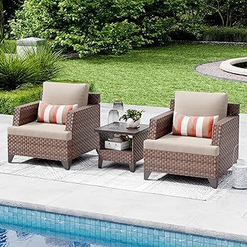 SUNSITT 3-Piece Patio Conversation Set, Wicker Outdoor Furniture Lounge Chairs and Side Table w/A... | Amazon (US)