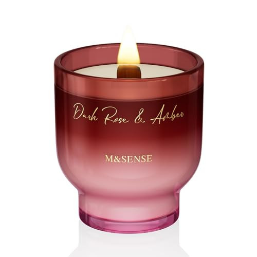 M&SENSE 9.88oz Natural Soy Wax Jar Candle with Wooden Wick | Dark Rose Amber Scent | 55-Hour Burn & Long-Lasting Burn | Housewarming Gift for Men and Women | Amazon (US)