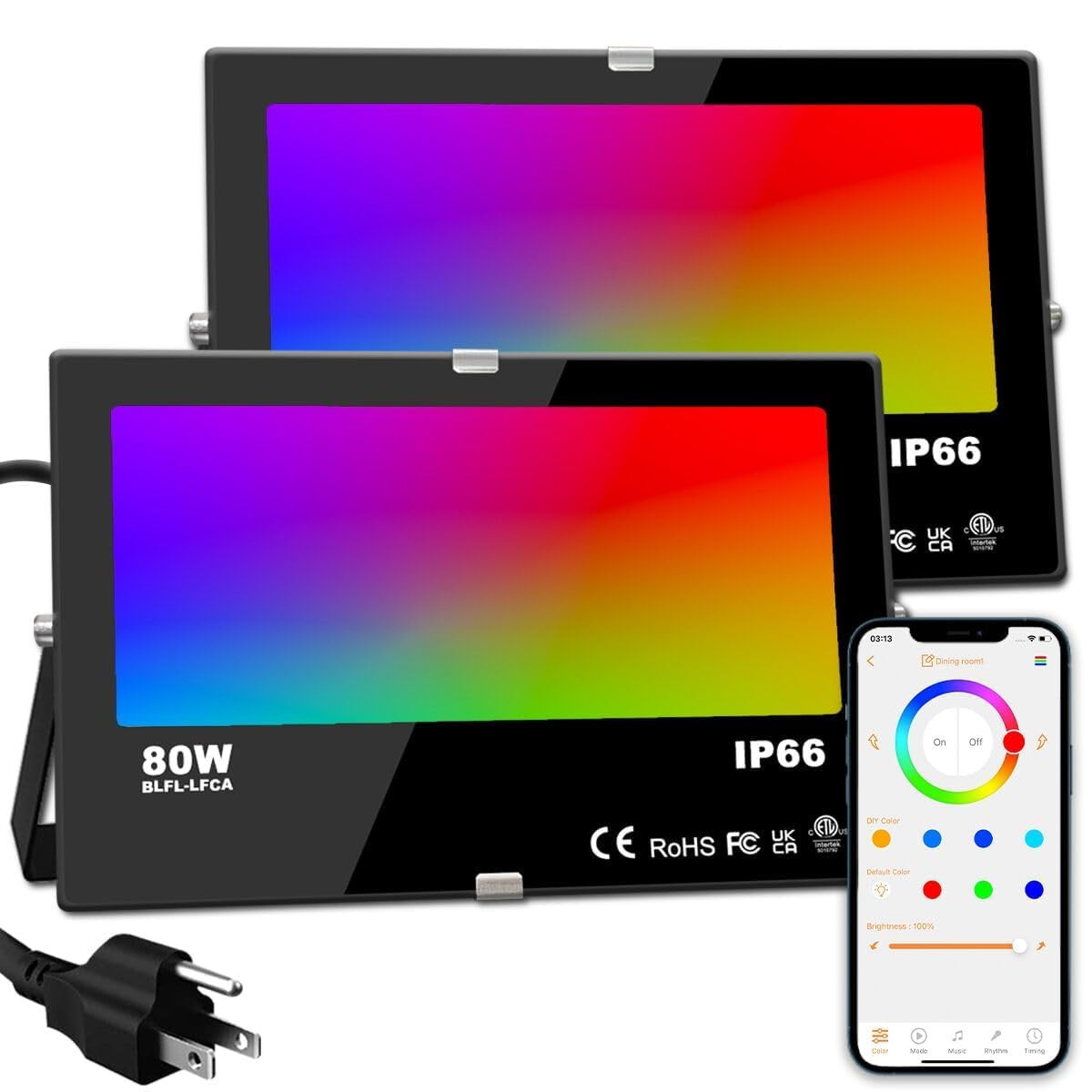 ILC LED Flood Light 80W, 8000LM, Outdoor RGB Color Changing, Smart Floodlights RGBW 2700K Warm Wh... | Amazon (US)