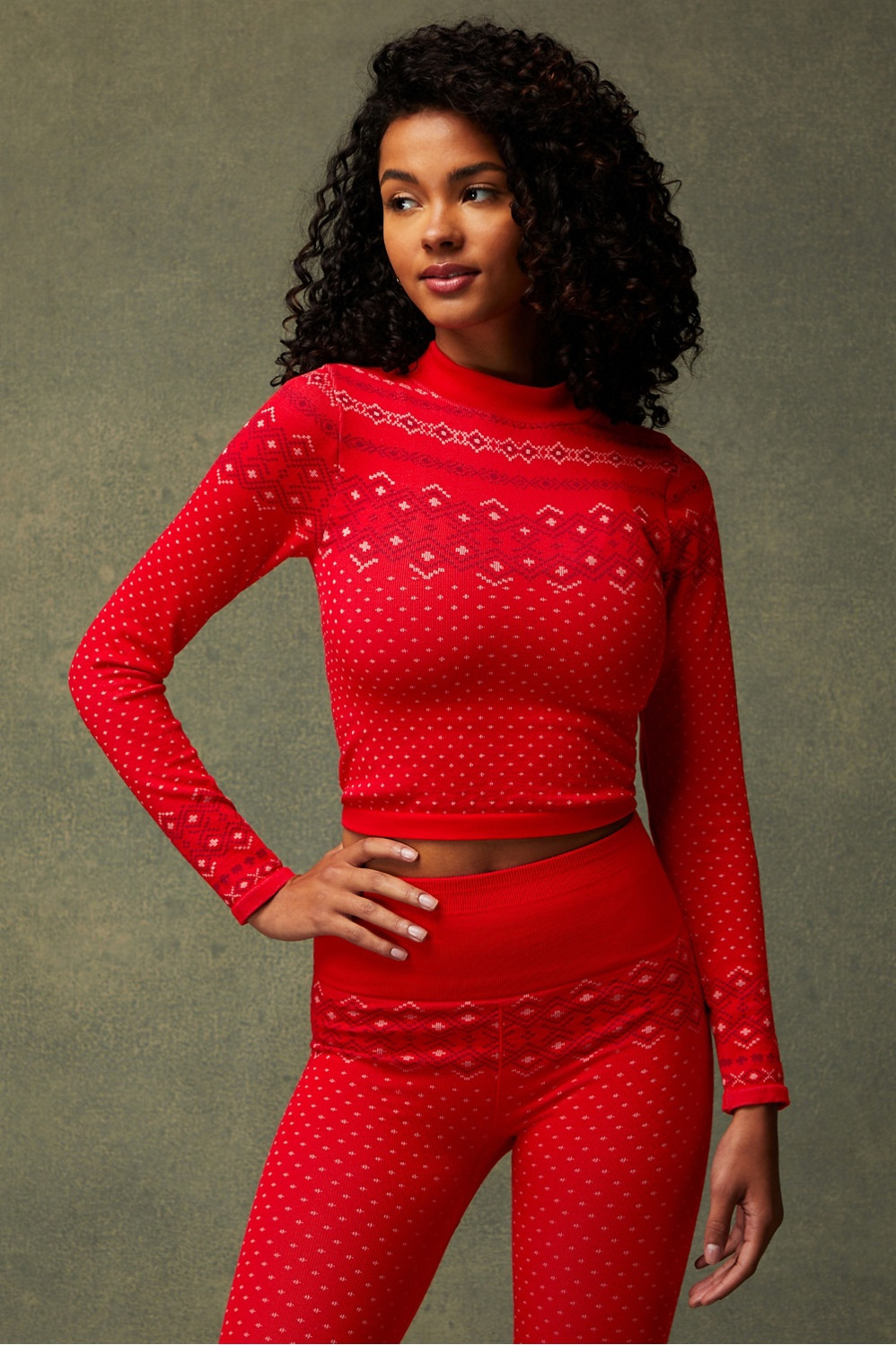 Cloud Seamless Mock Neck Long-Sleeve Jacquard Top | Fabletics - North America