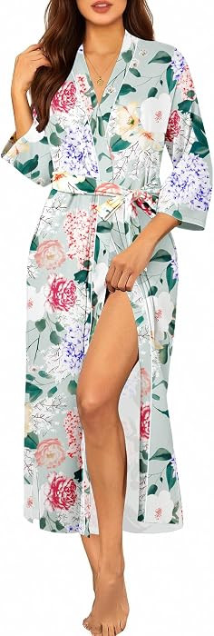 Ekouaer Robes for Women Long Knit Bathrobe Lightweight 3/4 Sleeves Kimono Robe Soft Sleepwear wit... | Amazon (US)