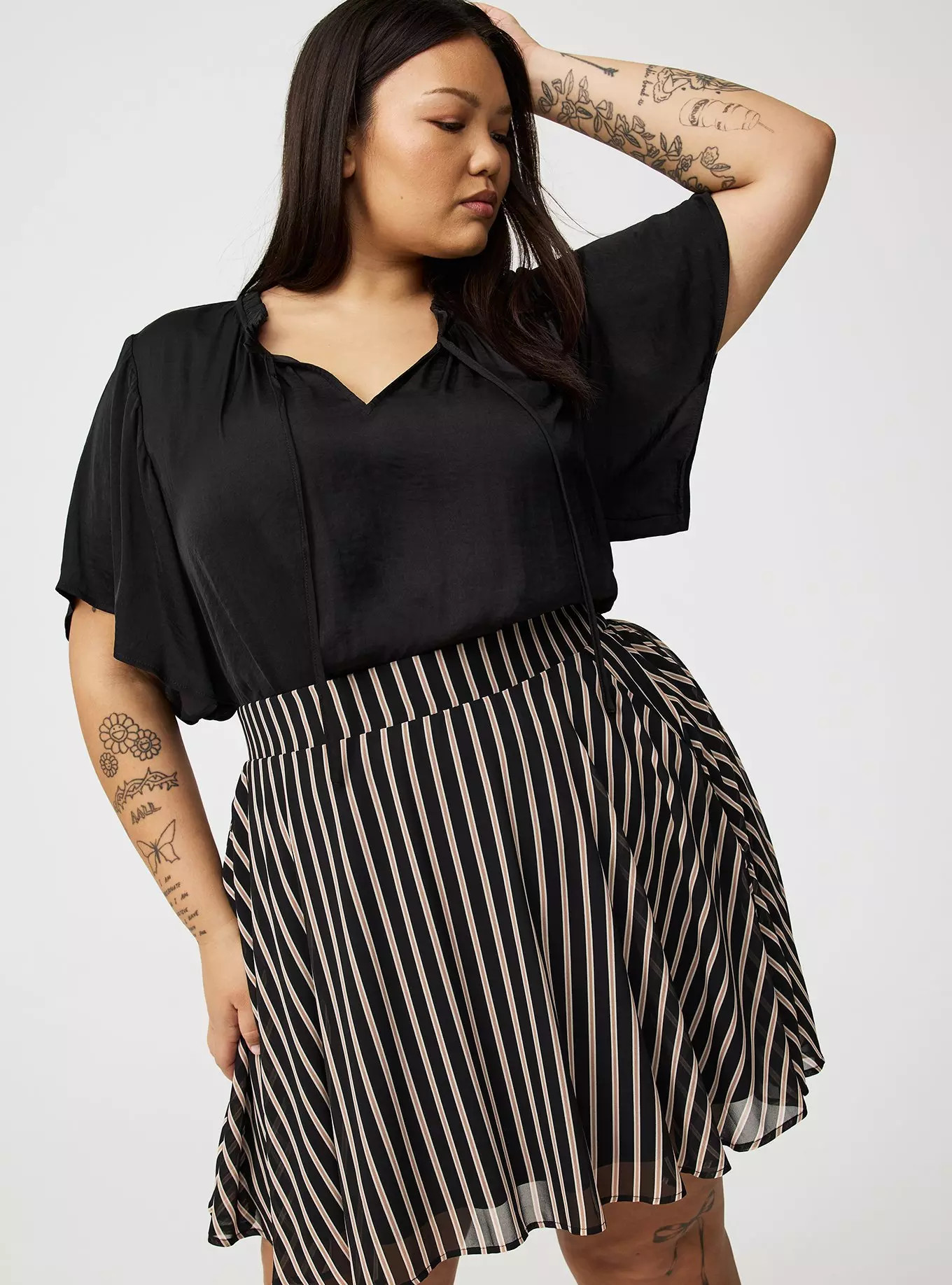 Satin Tie-Front Ruffle-Neck Blouse | Torrid (US & Canada)
