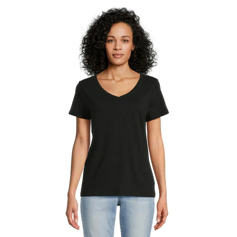 Time and Tru Women's V-Neck Tee with Short Sleeves, Sizes S-3XL | Walmart (US)