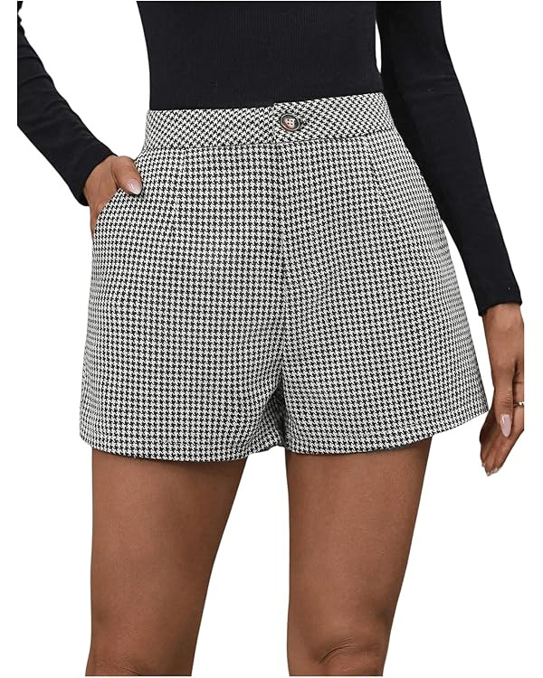 MakeMeChic Women's Elegant Plaid Shorts High Waisted Zipper Wide Leg Mini Dressy Work Office Casu... | Amazon (US)