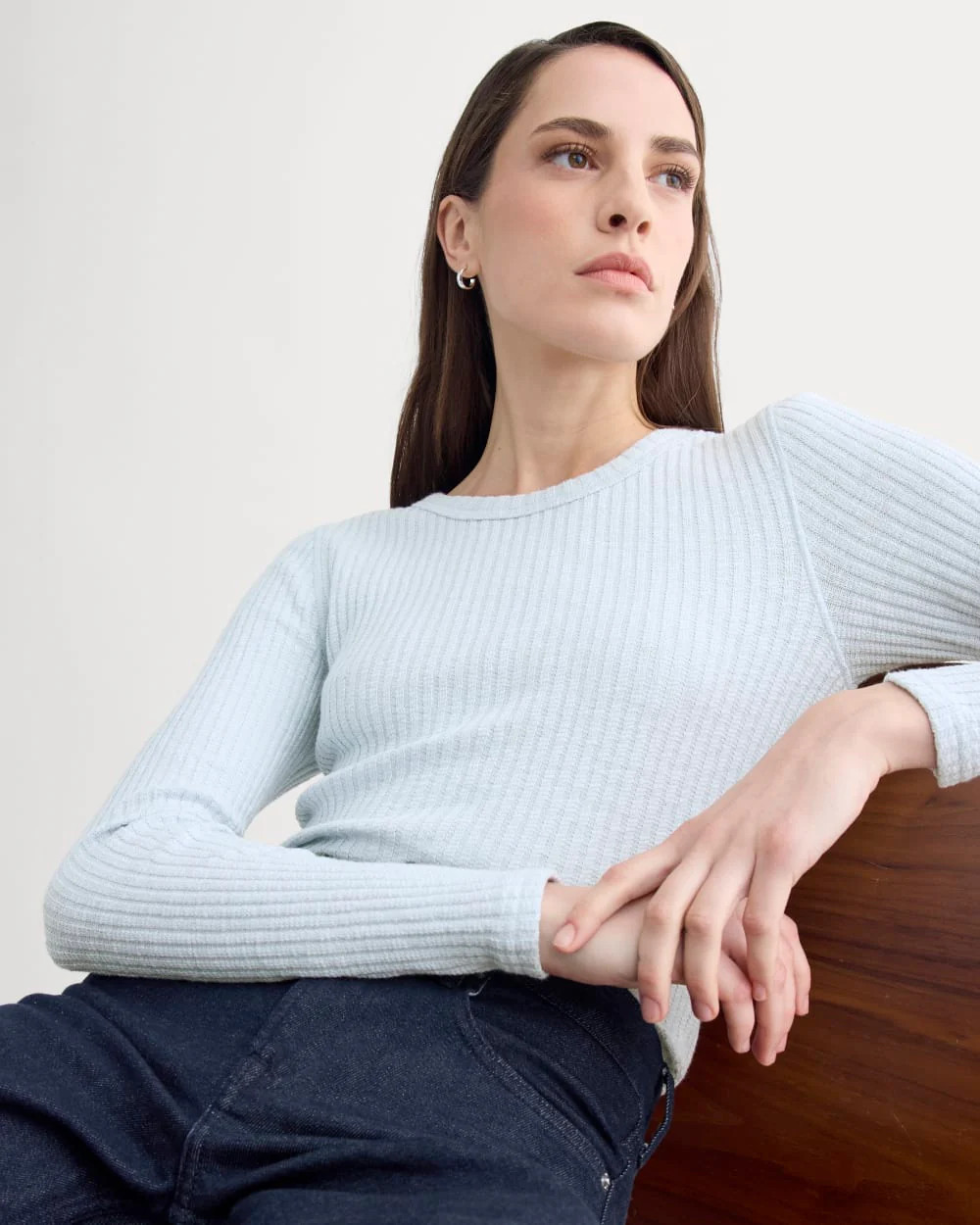 The Cozy Rib Long-Sleeve Tee | Bone / Black | Everlane