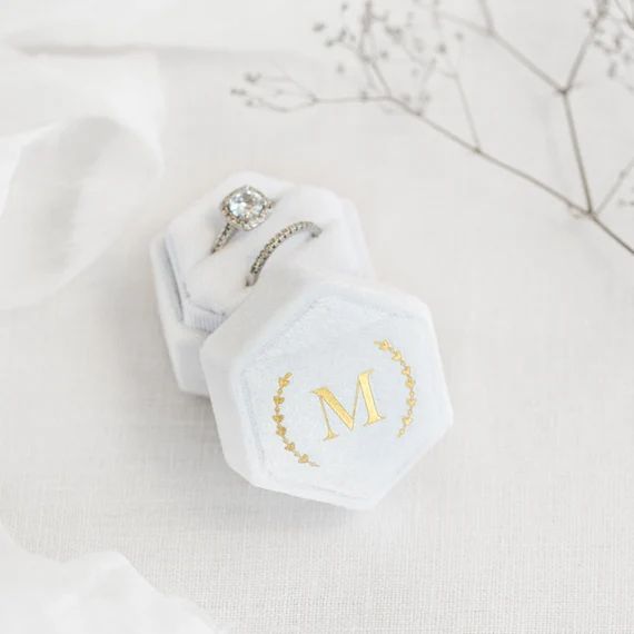 Personalized Velvet Ring Box - Hexagon Double Ring Box - Ring Bearer - Engagement Ring box - Wedd... | Etsy (US)