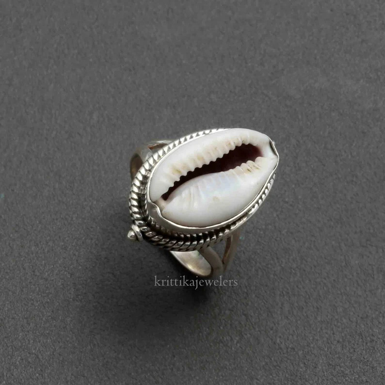 Cowrie Shell Ring, Stone Ring, 925 Sterling Silver, Women Ring, Dainty Ring, Natural Shell, Gemst... | Etsy (US)