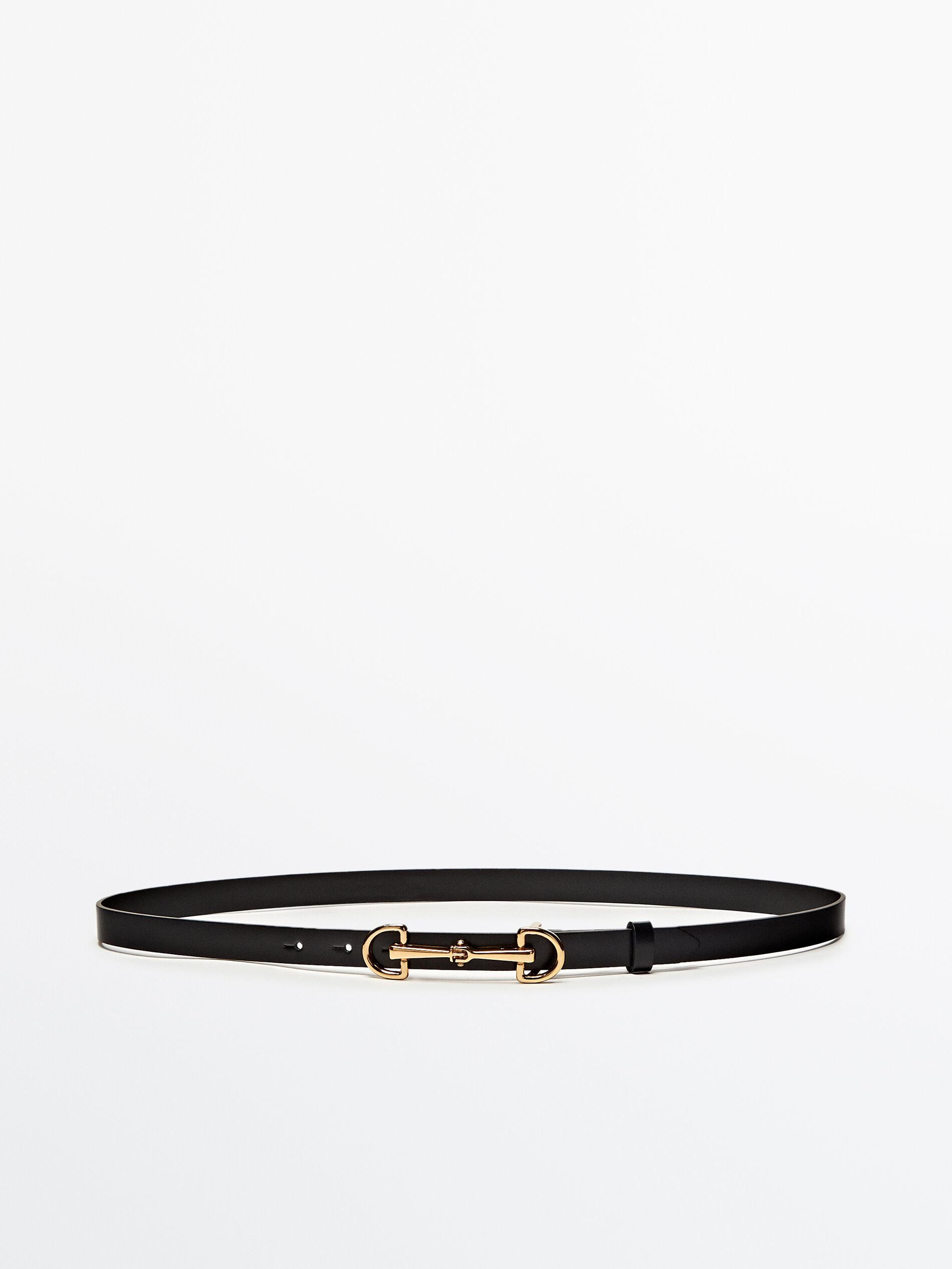 Leather belt with double long buckle | Massimo Dutti US