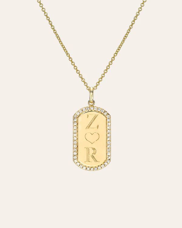 Diamond Mini Dog Tag Necklace | Zoe Lev Jewelry