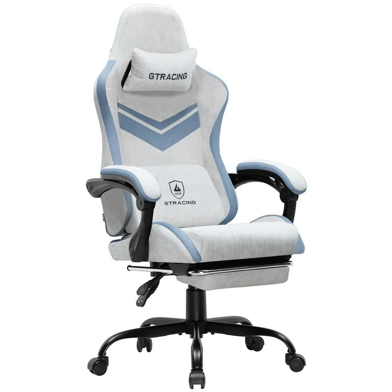 GTRACING GTW-300 Silla Gamer de Tela Reclinable de Altura Ajustable Ergonómica, Gris/azul | Walmart (US)