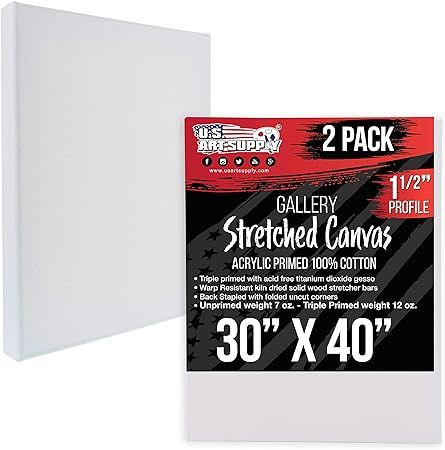 U.S. Art Supply 30" x 40" Gallery Depth 1-1/2" Profile Stretched Canvas 2-Pack - Acrylic Gesso Tr... | Amazon (US)