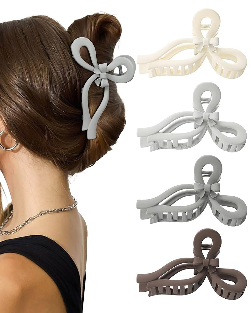 4 PCS Bow Hair Clips for Women Bow Claw Clip 5" Large Hair Claw Clips for Thick and Long Hair Cut... | Amazon (US)