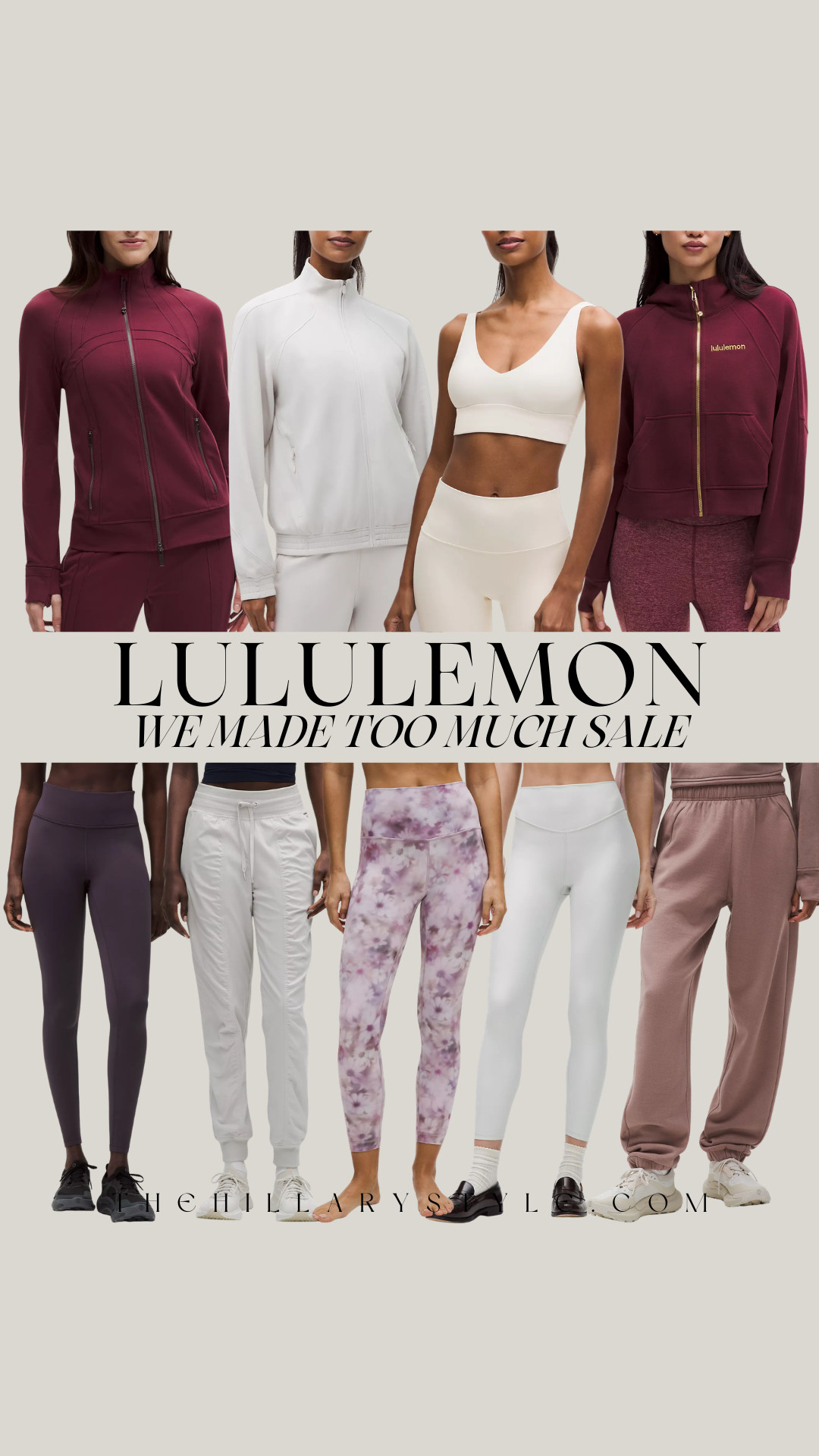 lululemon We Made Too Much Sale Picks
Level up your activewear collection with these top finds from the lululemon We Made Too Much sale. Featuring a stunning palette of deep burgundy, soft mauve, and crisp neutrals, these high-performance pieces are perfect for everything from hot yoga to running errands. Grab these trending leggings, joggers, and defining jackets before they're gone! 

 #TheHillaryStyle #lululemon #WMTM #activewear #athleisure #workoutoutfit #yogaaesthetic #leggings #springstyle #fitnessfashion #gymoutfit #streetstyle 

#LTKSeasonal #LTKActive #LTKSaleAlert