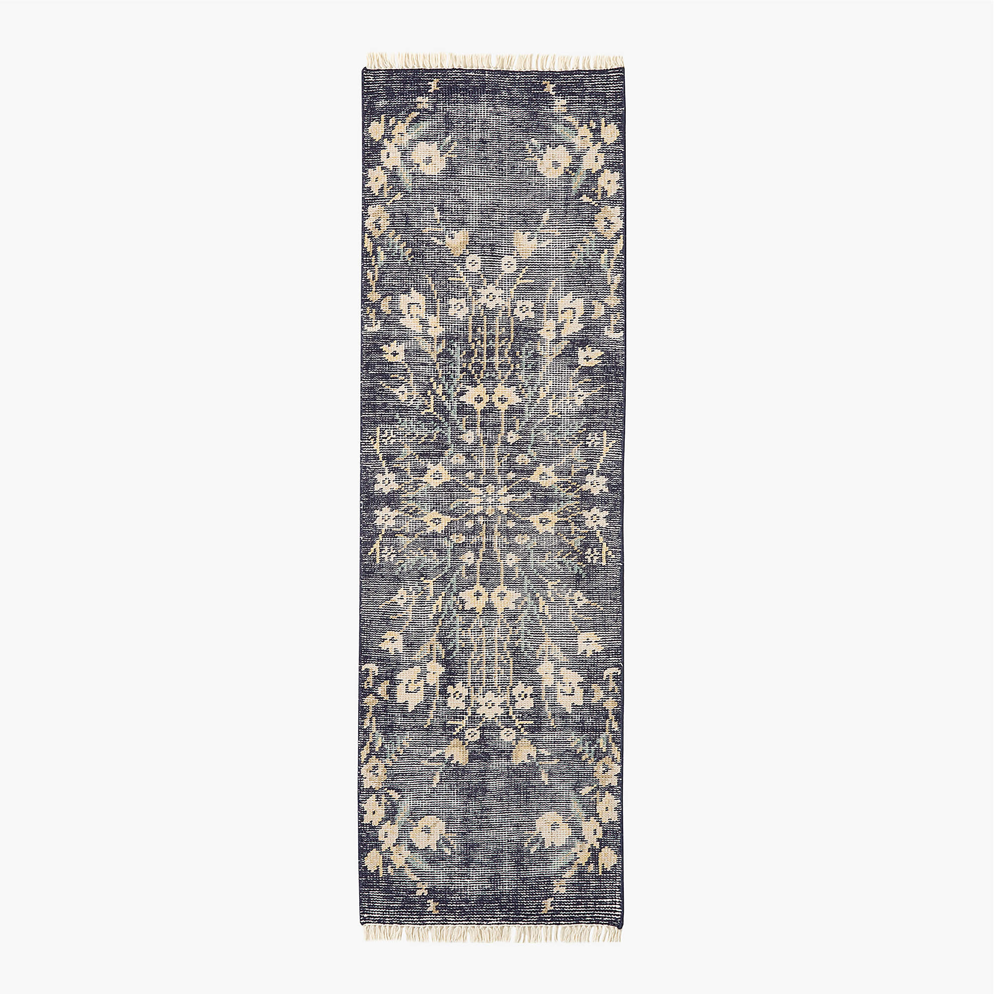 Lavish Hand-Knotted Black Floral Wool Runner Rug 2.5"x8" + Reviews | CB2 | CB2