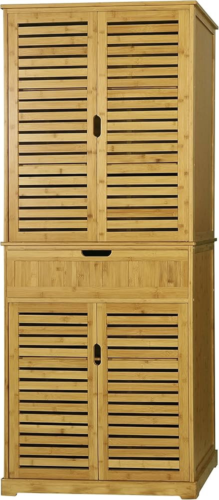 MUPATER Kitchen Pantry Storage Cabinet Microwave Hutch, 72'' Freestanding Bamboo Hutch Cabinet Bu... | Amazon (US)
