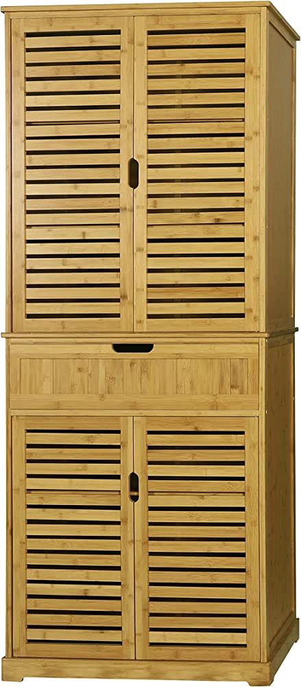 MUPATER Kitchen Pantry Storage Cabinet Microwave Hutch, 72'' Freestanding Bamboo Hutch Cabinet Bu... | Amazon (US)