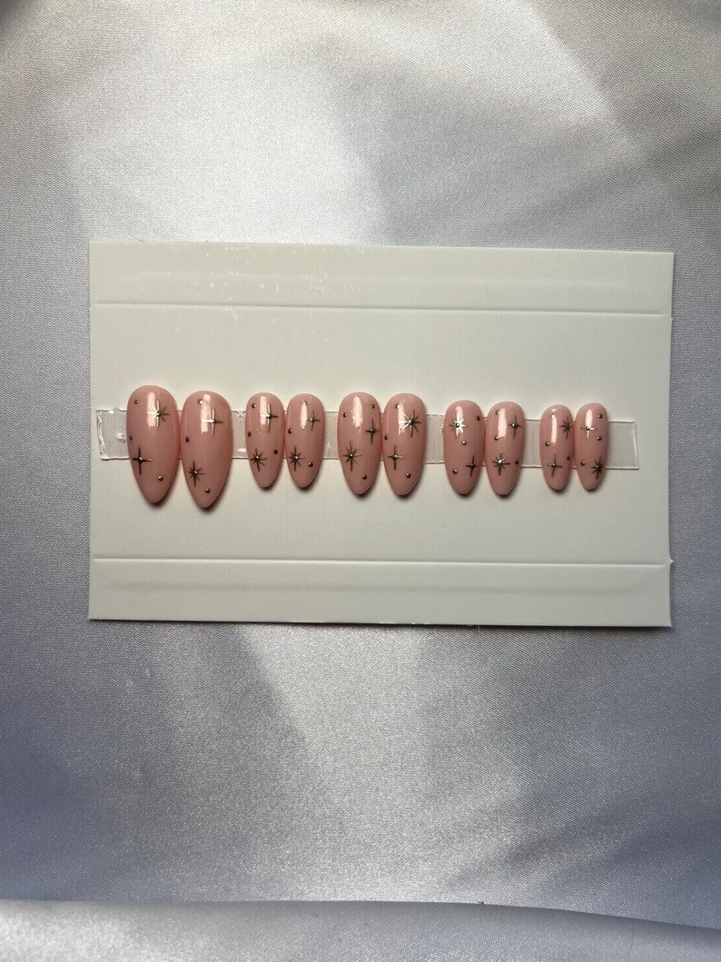 Luxury Hand Painted Press on Nails Gold Sparkle - Etsy | Etsy (US)