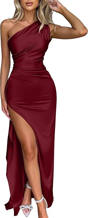 Memoriesea Women's Sexy One Shoulder High Split Cocktail Wedding Party Maxi Dress | Amazon (US)