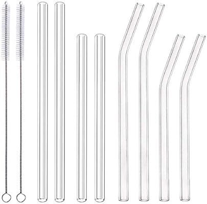 ALINK 8-Pack Clear Glass Smoothie Straws, 10mm Wide 10" + 9" Long Reusable Drinking Straws for Mi... | Amazon (US)
