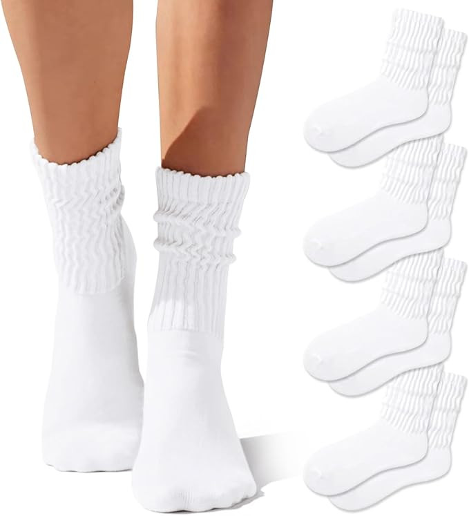 Crew Socks For Women Multipairs Cotton Cushioned Athletic Mid Calf Rib Tube 80s Retro Slouchy Soc... | Amazon (US)