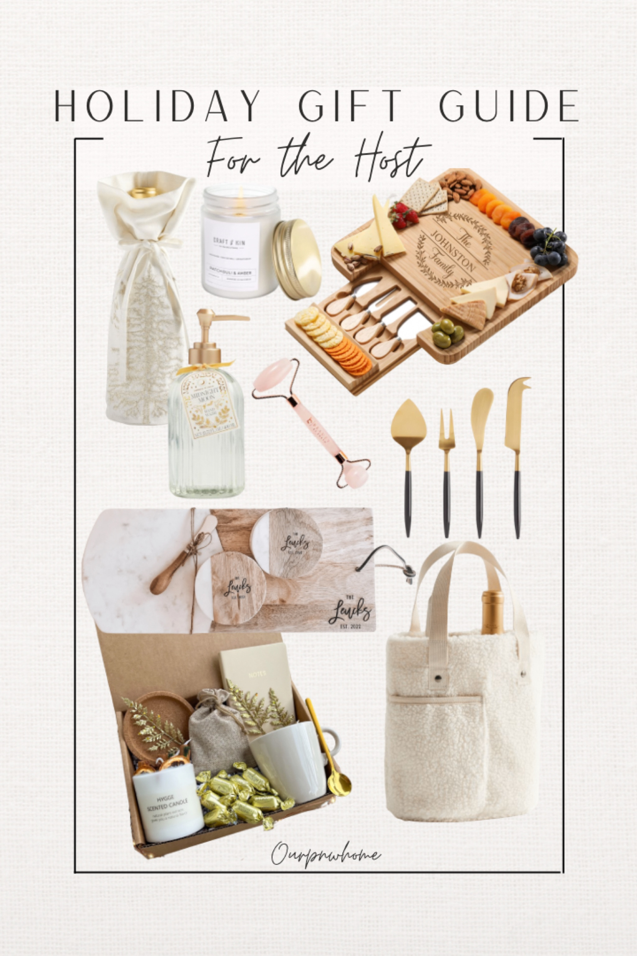 Holiday gifts for the host! Great finds to bring along to every party you’re attending this season

Sherpa wine bag, wine gift bag, hand soap, candle, gift boxes, custom cutting board, charcuterie board, cheese board, serving board, cheese knives, rose quartz roller, face roller

#LTKhome #LTKHoliday #LTKGiftGuide