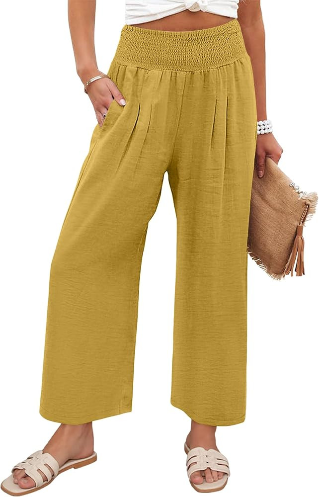 Angerella Women's Wide Leg Pants Casual High Waisted Palazzo Pants Summer Flowy Beach Lounge Trou... | Amazon (US)