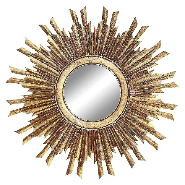35.5" Round Wood Sunburst Wall Mirror Gold Finish - 3R Studios | Target