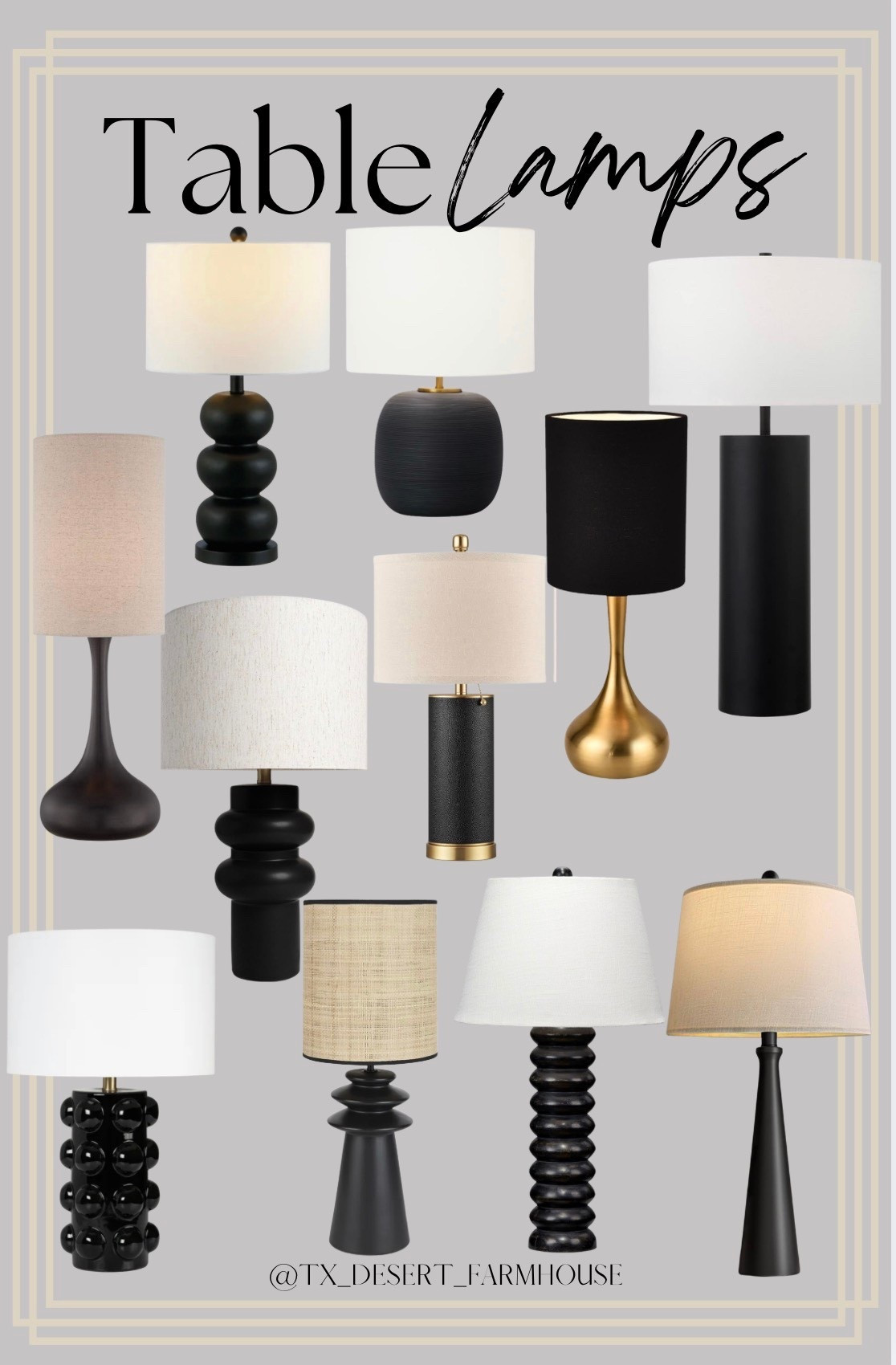 Black Table Lamps

KUNJOULAM Modern Table Lamp, 17.3" Small Desk Light with Brass Metal Droplet Base, Black Cylinder Linen Drum Shade, Nightstand Lamp for Bedroom Living Room Nightstand Office

Villa Moda Nina-Hxy-1659 Table Lamp, Black

360 Lighting Droplet 24 1/2" High Mid Century Modern Table Lamp Brown Espresso Bronze Finish Metal Single Fabric Tan Cylinder Shade Living Room Bedroom Bedside Nightstand House Office Home Reading
Oneach 25.75" Table Lamps for Living Room, Bedside Lamp 3-Way Dimmable Touch Control, Modern Black Nightstand Lamp with Fabric Shade, Vintage Table Lamp for Bedroom, Bulb Included

Henn&Hart 29.5'' Mid-Century Modern 1-Light Table Lamp with White Fabric Drum Shade for Living Room, Bedroom, or Office, Blackened Bronze

Azure Table Lamp (29")

SAFAVIEH Ioanna 24 in. Modern Black Resin Table Lamp with White Linen Shade

Sagebrook Home Neutral Textured Modern Ceramic, Bubble Table Lamp, Black

Nourison 22" Black Modern Tiered Ceramic Table Lamp with Straw Shade

KDG 23.4" Black PU Leather Table Lamps for Living Room Set of 2, 3 Level Brightness LED Modern Home Decor Fabric Lampshade Desk Lamp Lighitng for Bedroom, Bedside, Farmhouse, Nightstand, Night Light

#blacktablelamp #tablelamp #lamp #blacklamp #abstractlamps #abstracttablelamp #bubblelamp #nightstand #shelfdecor #endtable #livingroom #homedecor #decor #lighting #lightfixture

#LTKHome #LTKU #LTKmomlife