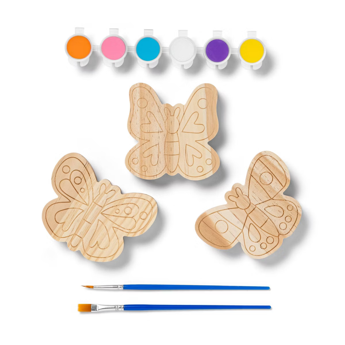3pk Paint-Your-Own Wood Butterfly Set - Mondo Llama™: Kids Craft Kit with Acrylic Paints & Brus... | Target
