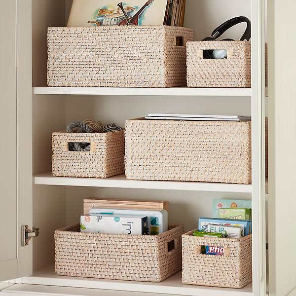 Large Rattan Bin w/ Handles Whitewash | The Container Store