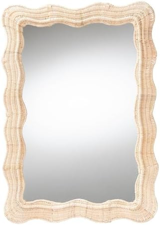 Bali & pari Hasana Bohemian Natural Scallop Rattan Accent Wall Mirror | Amazon (US)