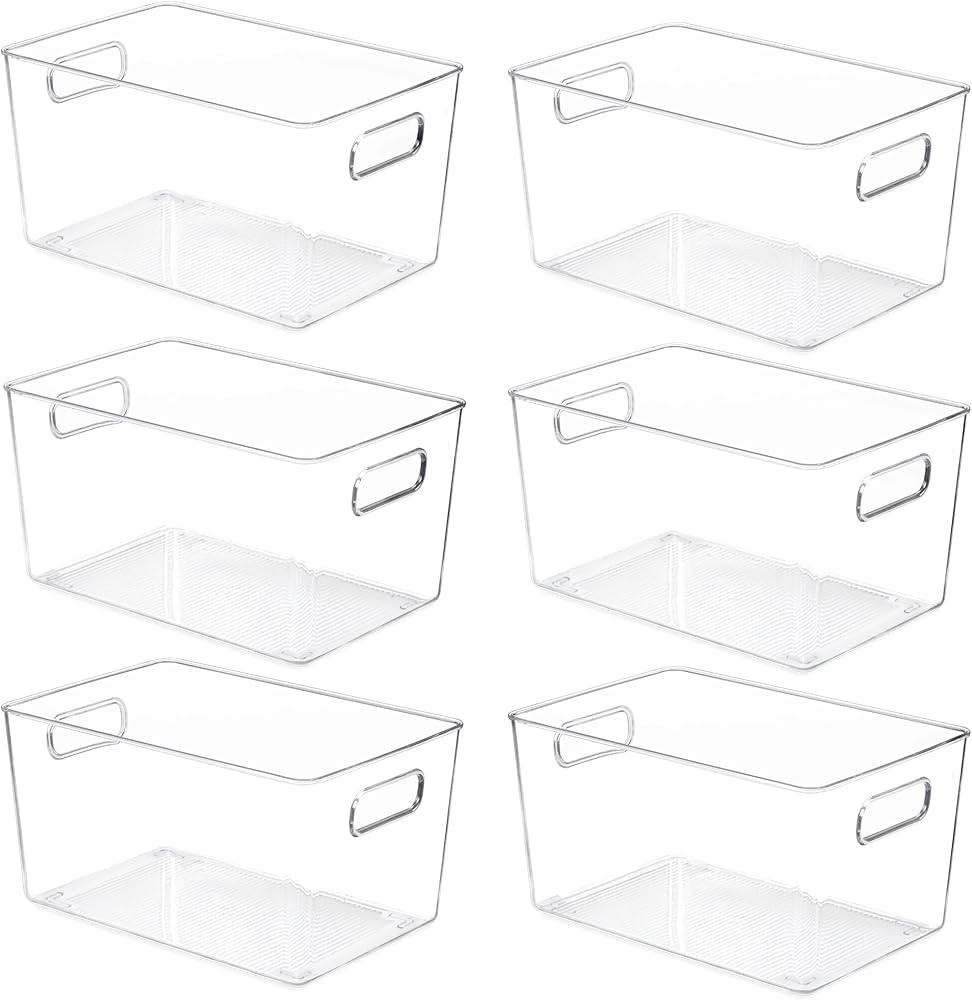 YIHONG 6 Pack Clear Pantry Organizer Bins, Plastic Containers with Handle for Kitchen,Freezer,Cab... | Amazon (US)