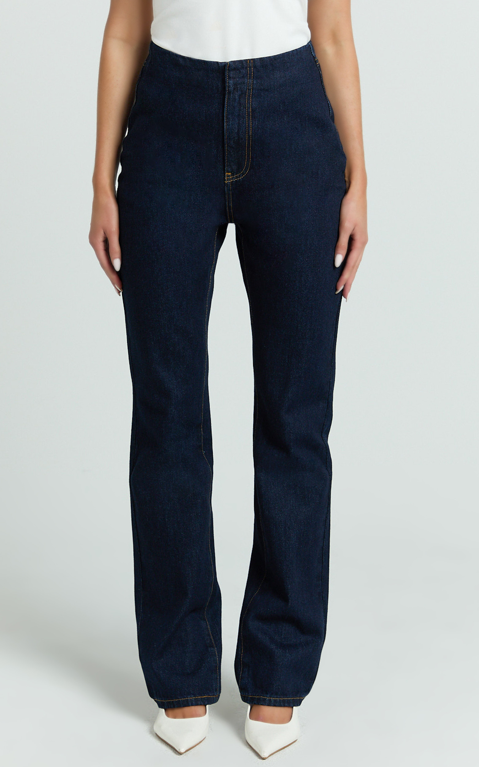 Tianna Jeans - High Waisted Fitted Straight Leg Jeans in Indigo Wash | Showpo (ANZ)