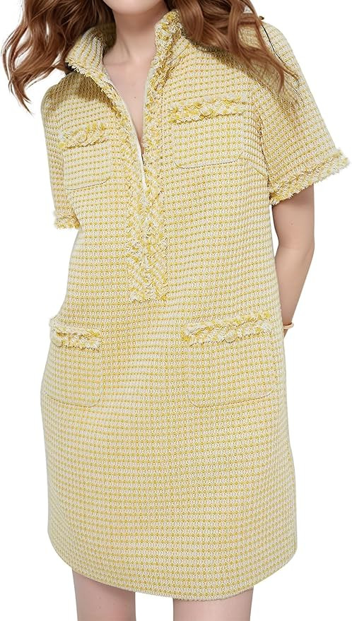 PEHMEA Women's Tweed Dress, Short Sleeve Straight Tube Mini Dress with Pockets for Business Party... | Amazon (US)
