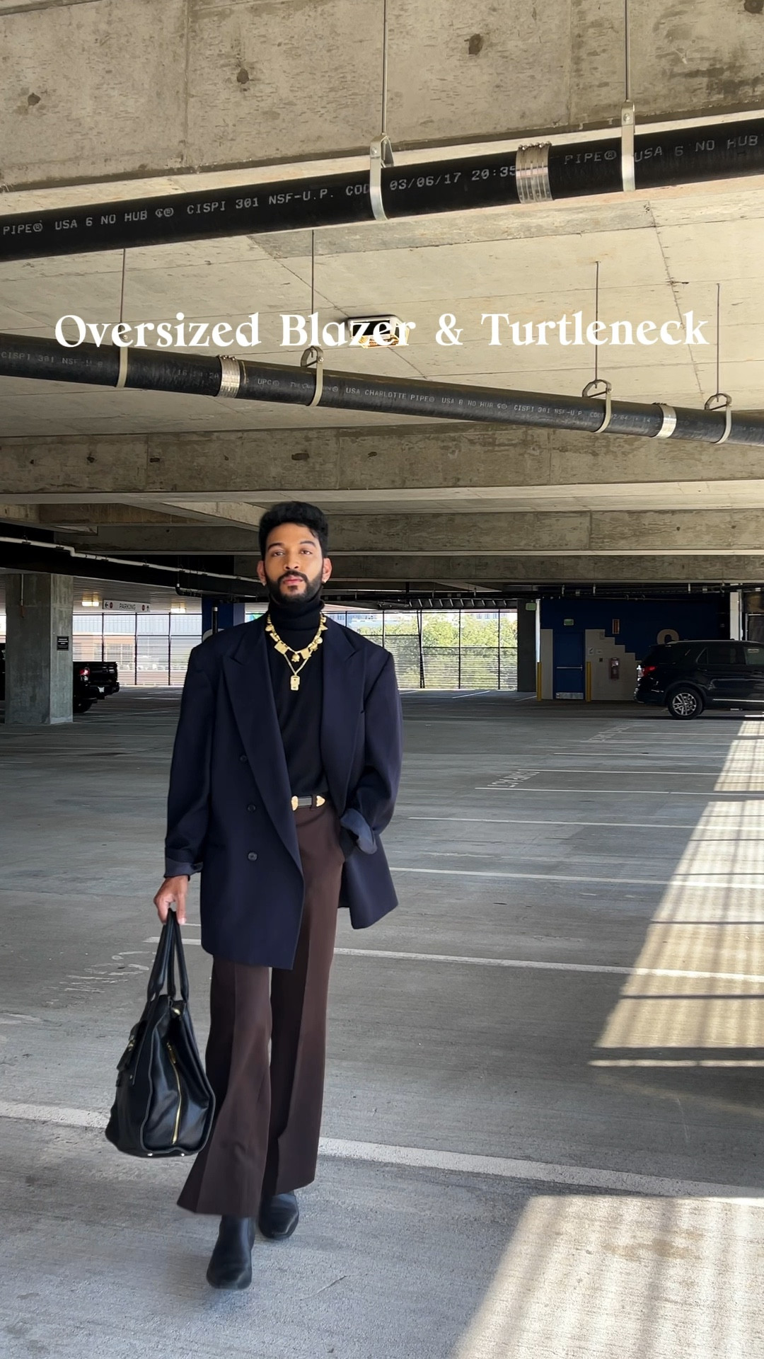 Oversized Blazer & Turtleneck, Classy Outfit Men’s Fashion, Turtleneck Outfit Idea - Black Leather Bag, Brown Slacks & Navy Blazer 

#LTKVideo #LTKbeauty #LTKmens