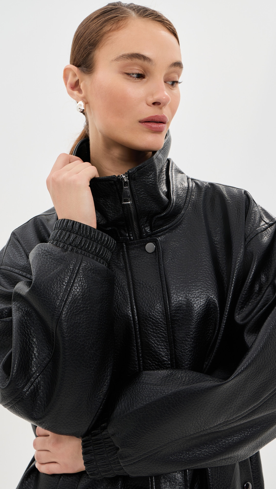 LE BOP Pebble Faux Leather Bomber Chocolate XXS | Shopbop