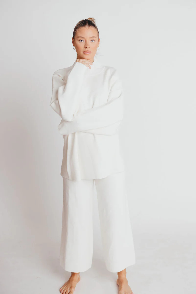Premium Turtleneck Sweater and Wide Leg Pant Set in ivory | Worth Collective